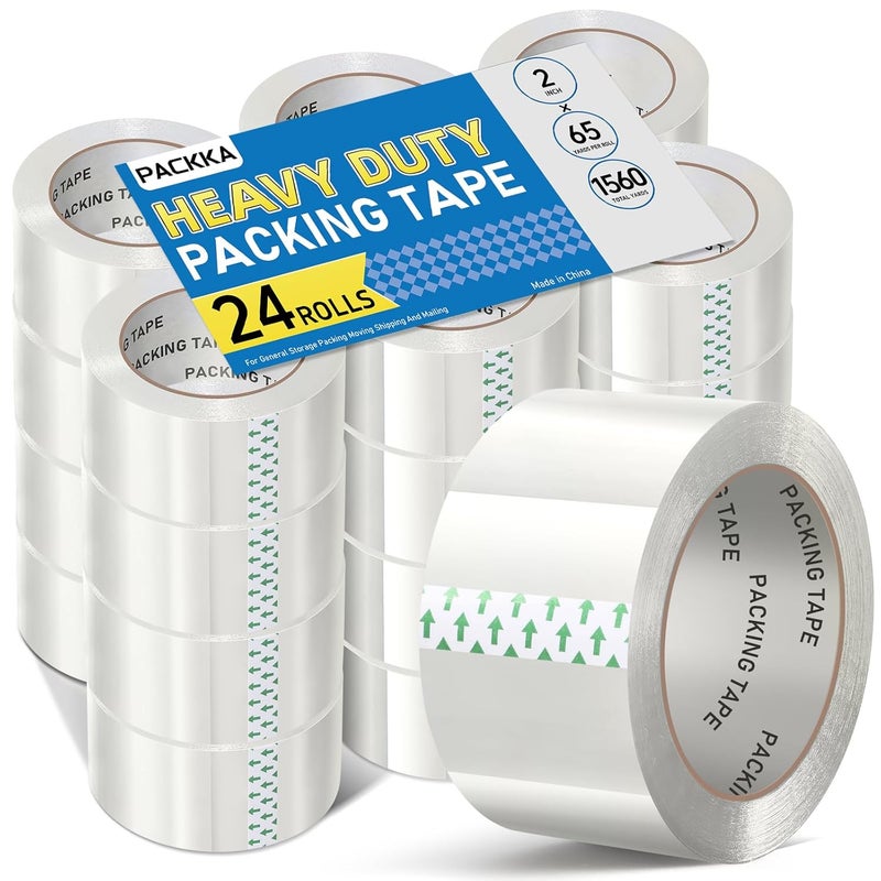 PACKKA Clear Packing Tape, Heavy Duty Packaging Tape Refills 24 Rolls, 2 inch x 65 Yards, Shipping Tape Box Tape Mailing Tape for Shipping Packaging Moving Sealing and Storage - Image 1